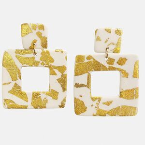 Yellow Polymer Clay Square Drop Dangle Fashion Earrings Gold Tone Metal NWT